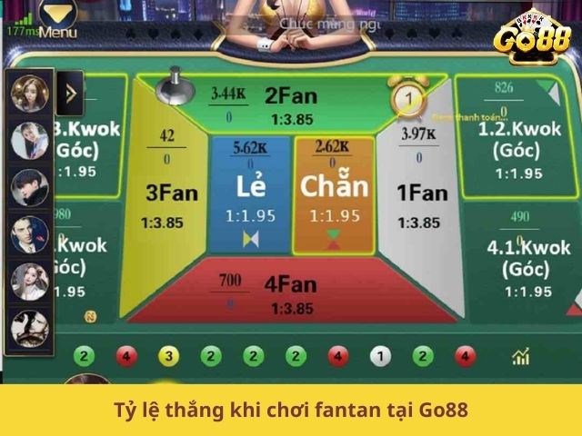 Tỷ lệ thắng khi chơi fantan tại Go88